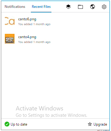 A screenshot of the 'recent files' section on Dropbox