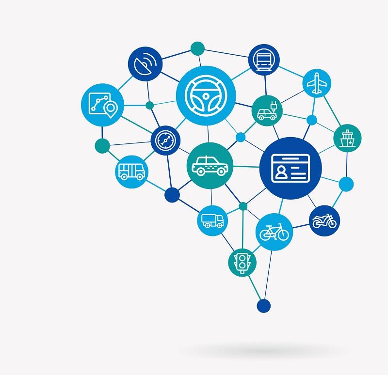 A network of digital icons.