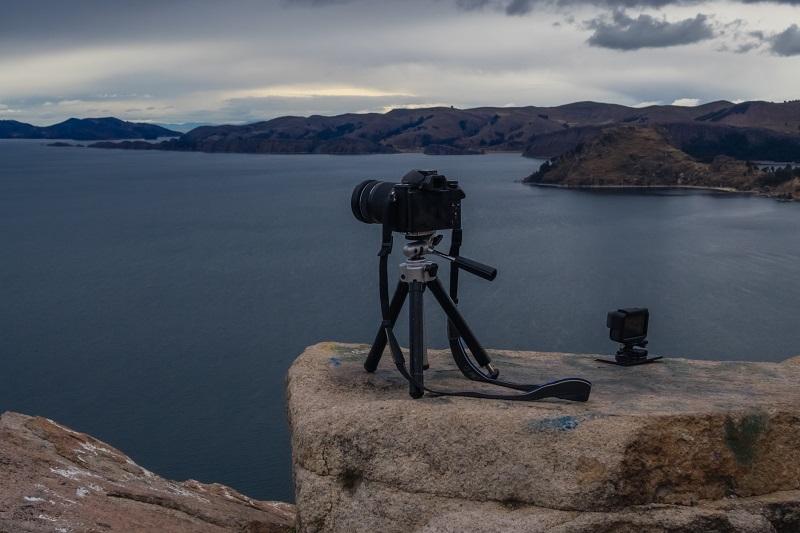 A camera taking a picture of water.