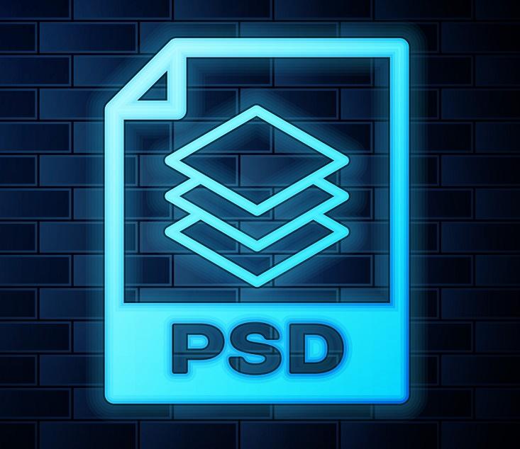 A neon PSD icon.