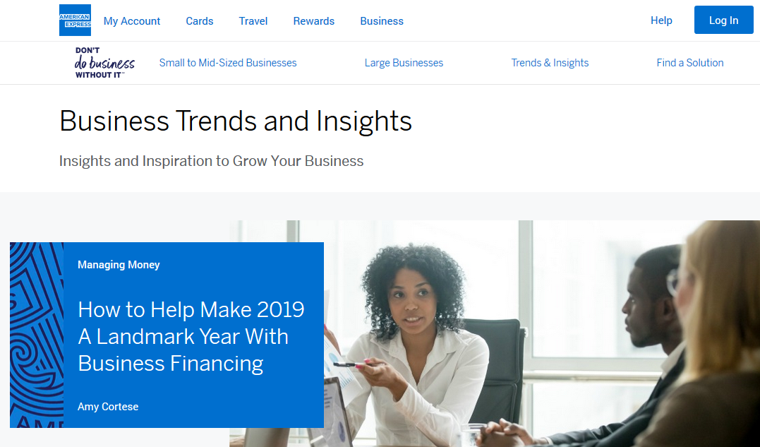 A picture of the Open Forum page on Amex.