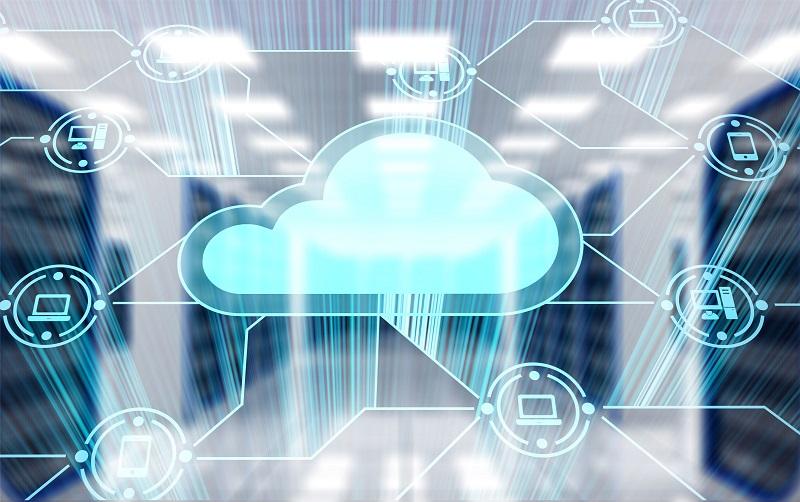 A digital cloud surrounded by icons.