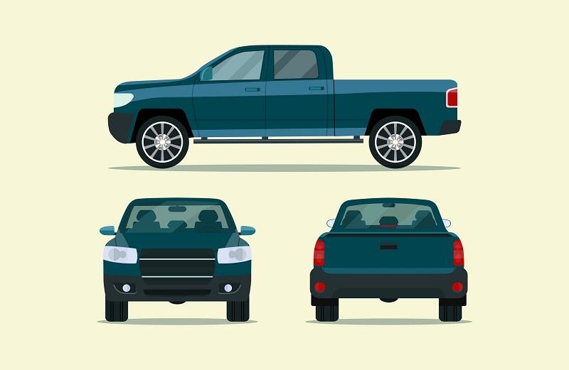 A truck in three different poses.