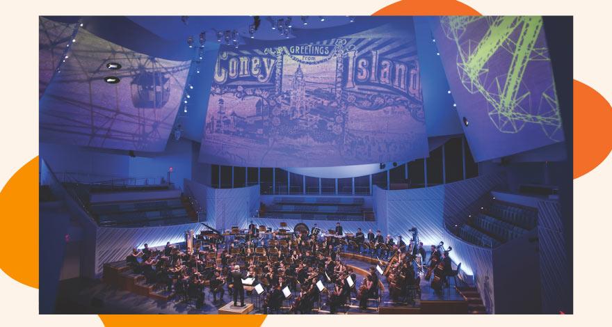 Ein laufendes Musikkonzert der New World Symphony.