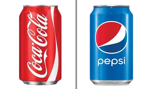 Coke and Pepsi cans side-by-side.