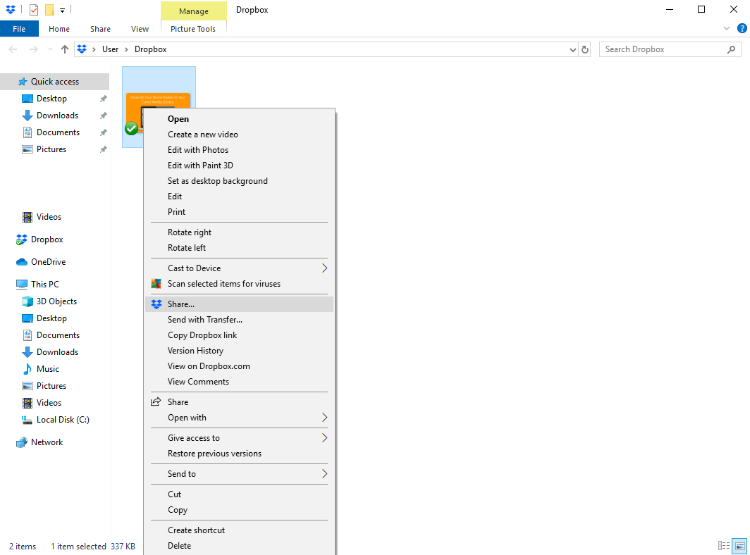 A screenshot of the Dropbox interface.