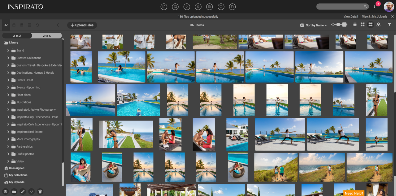 Screenshot of the Canto media library of Inspirato