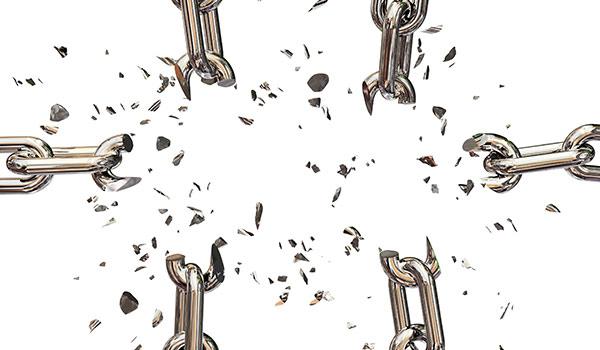 Chains breaking apart.