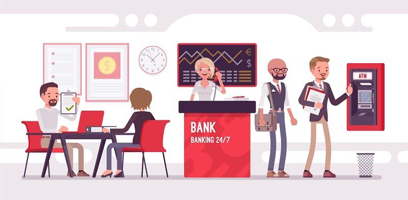 A bank lobby animated.