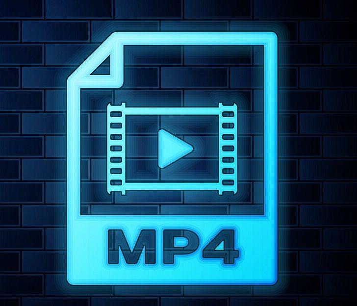 Ein neonfarbenes Dateisymbol für das MP4-Videoformat.