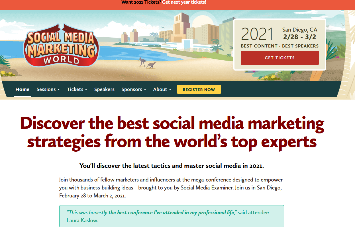 The Social Media Marketing World page.