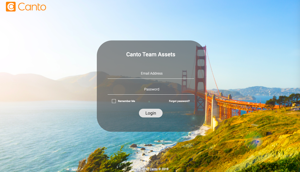 The login screen of Canto's own DAM