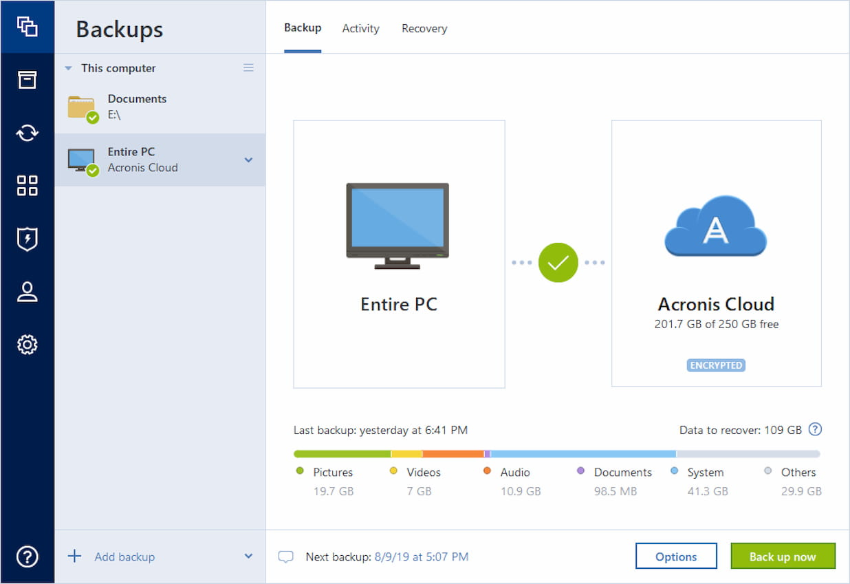 A screenshot of the Acronis program.