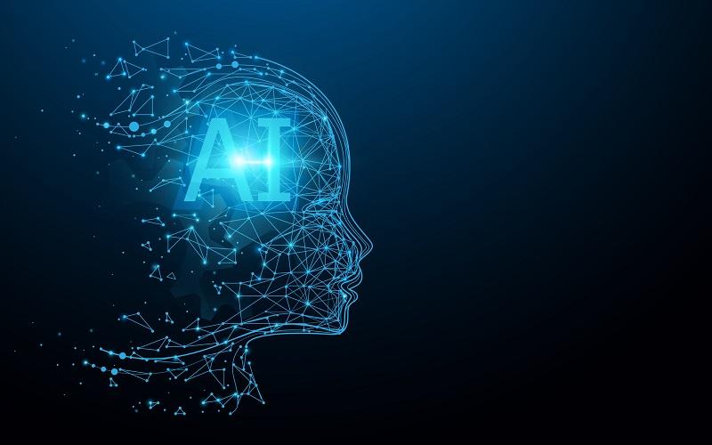 A picture of a digital head with the letters 'AI' in the skull.