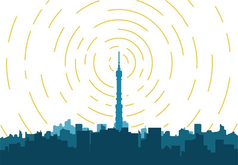 A radio transmitter emitting waves.