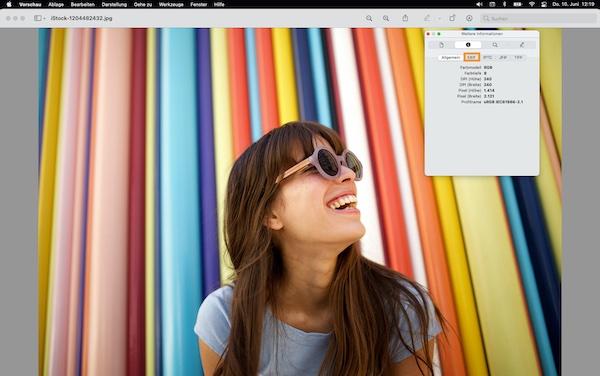 Die Registerkarte für Metadaten auf dem Mac.