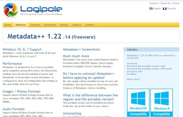 Das Programm Metadata++, das ebenfalls Metadaten von Fotos entfernen kann.