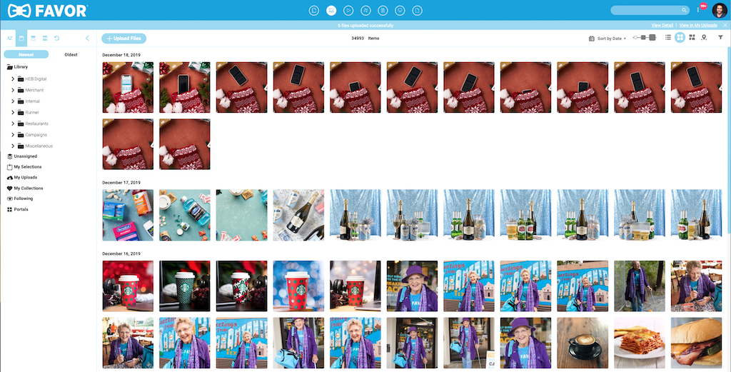 Screenshot of the Canto media library of Favor with ordered and associated images.