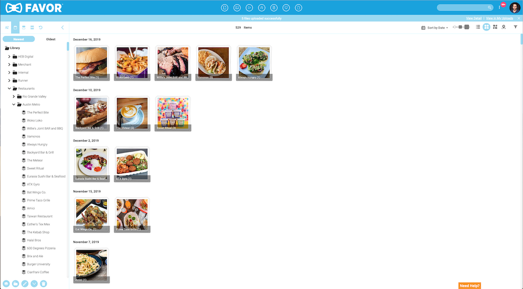 Selected images in the Canto media library of Favor.