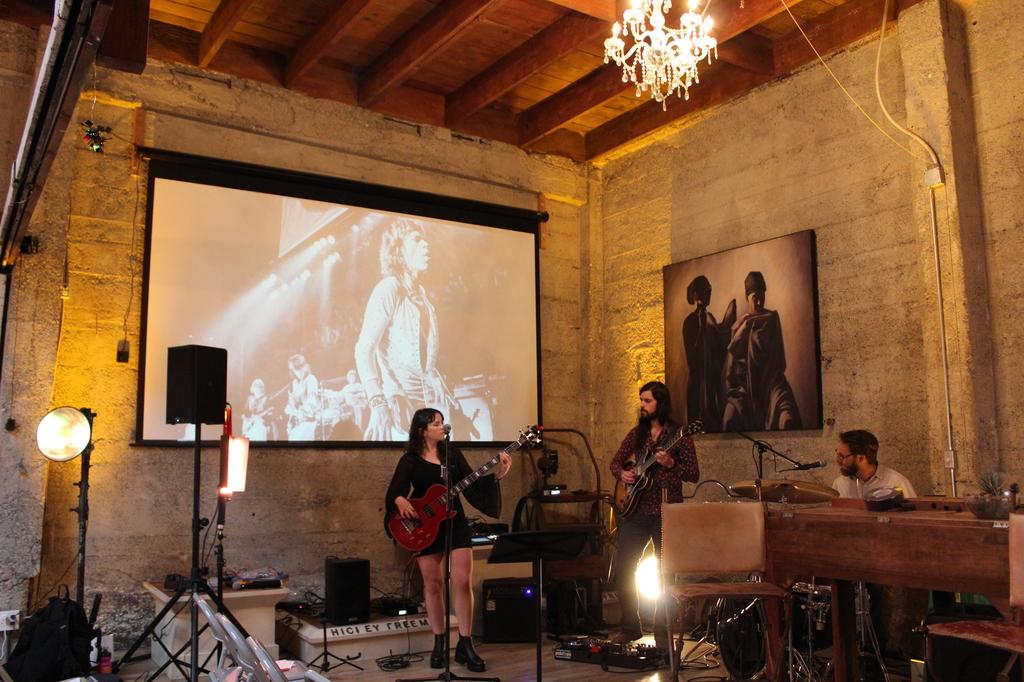 A band performing on stage.