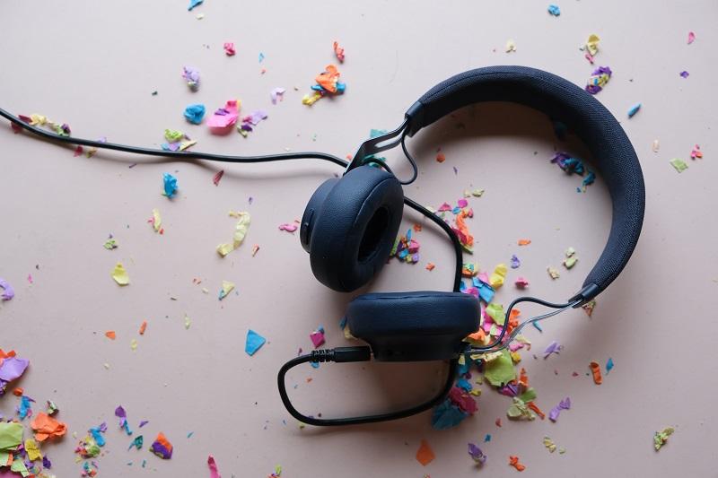Headphones on a desk.