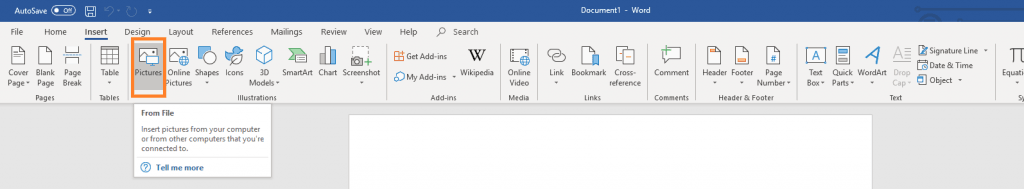 Ein Screenshot von Microsoft Word, wo Sie ebenfalls Bilder einbetten können.
