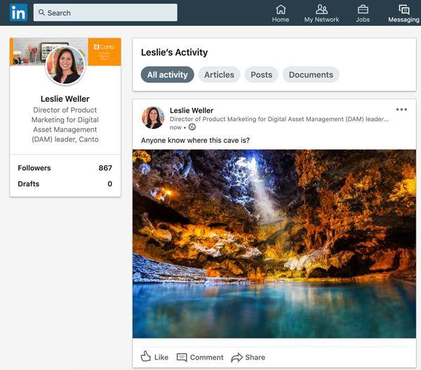 Ein Screenshot eines Beitrags in LinkedIn, der ein aus Canto freigegebenes Asset enthält.