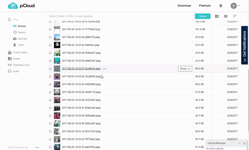 Ein Screenshot der Benutzeroberfläche von pCloud.