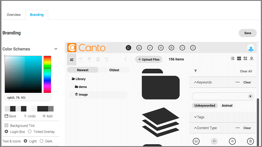 Ein Screenshot der Benutzeroberfläche des DAM-Systems von Canto, einer der OneDrive-Alternativen.