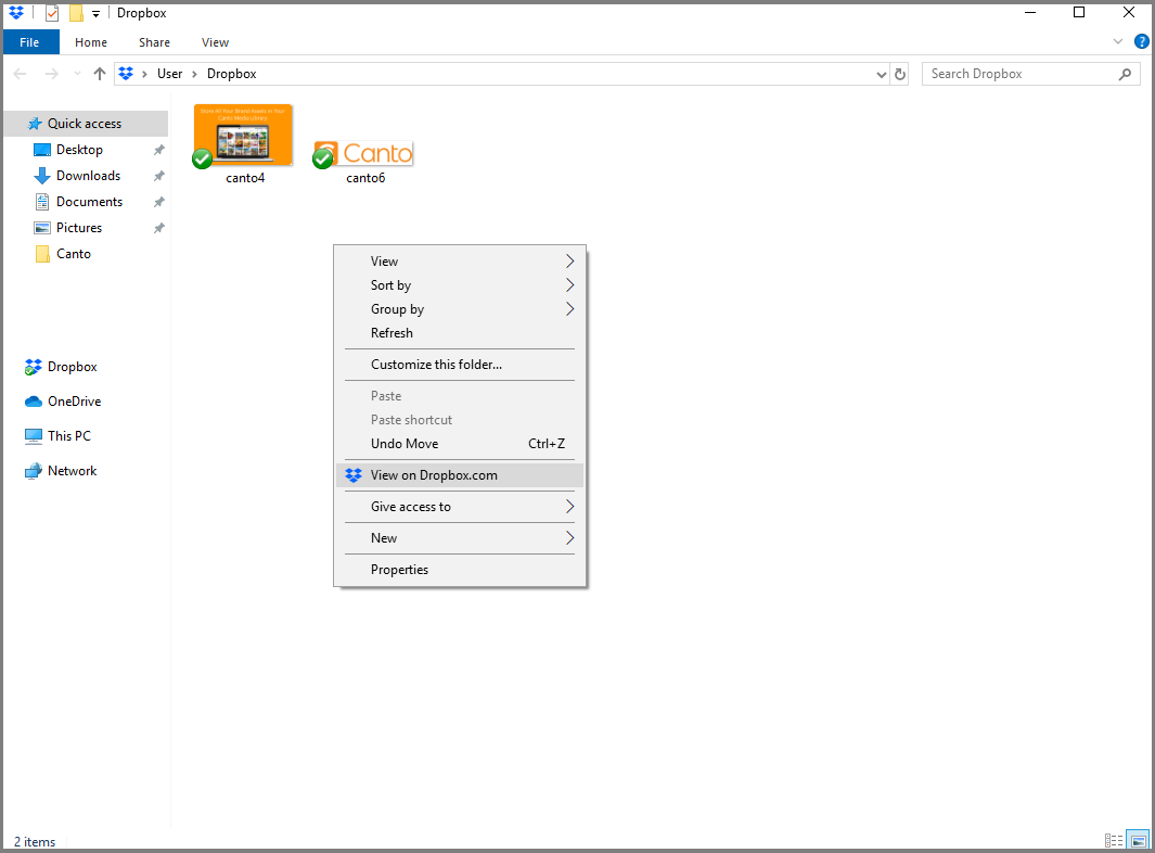 Ein Screenshot der Benutzeroberfläche von Dropbox.