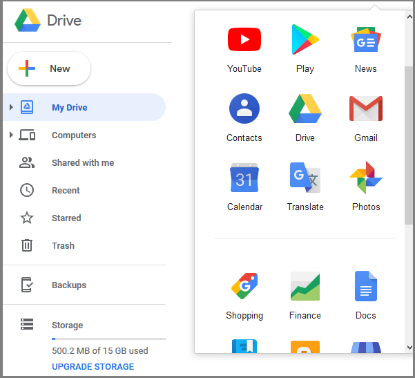 Ein Screenshot der Benutzeroberfläche von Google Drive.
