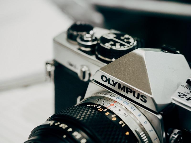 An Olympus camera close-up.