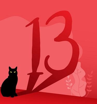 Eine Katze, deren Schatten die Zahl 13 darstellt.