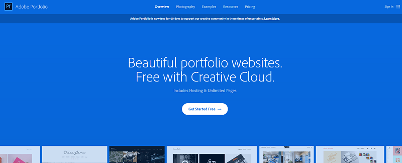 The Adobe Portfolio website interface.