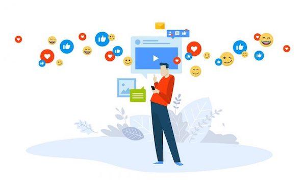Eine animierte Person verwendet Videos online.