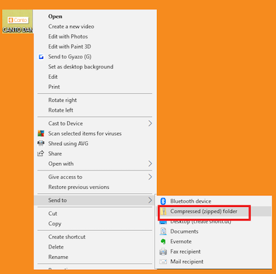 Ein Bild zeigt die Komprimierungsoptionen unter Windows; eine Möglichkeit, große Dateien per E-Mail zu versenden.