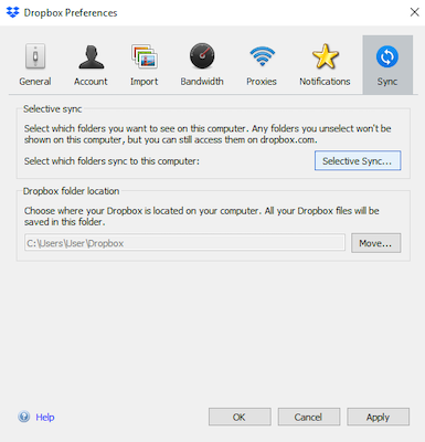 Ein Screenshot von Dropbox, der Hauptanwendung für Dropbox Smart Sync.