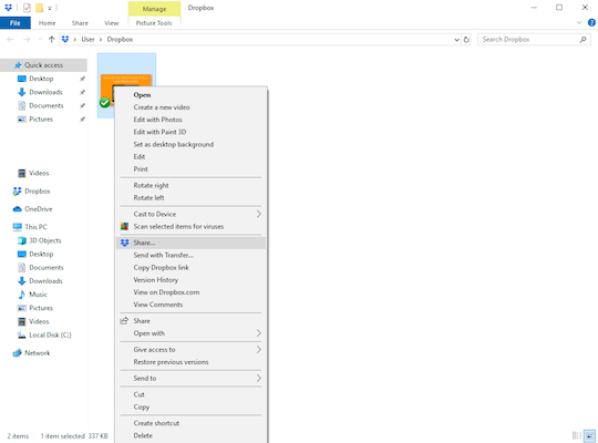 Ein Screenshot der Benutzeroberfläche von Dropbox.