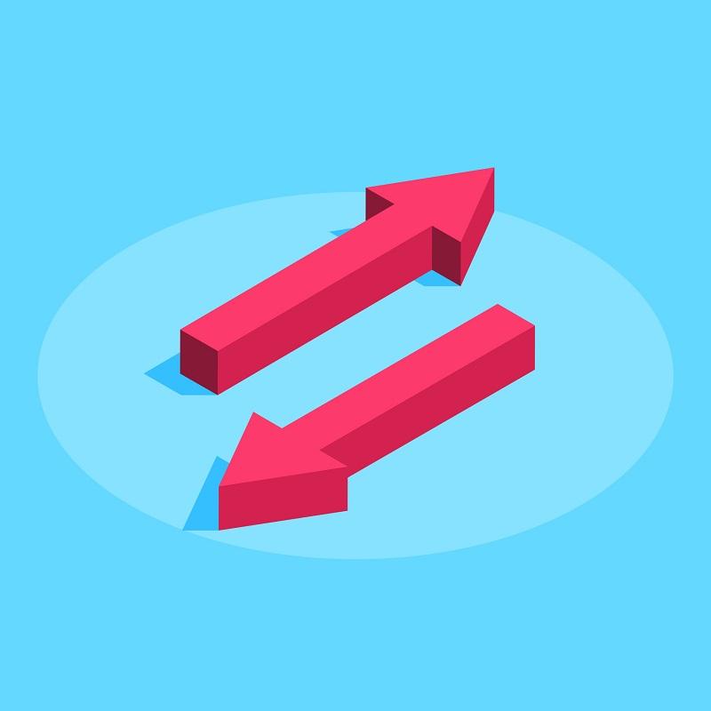 Two arrows pointing in opposite directions.