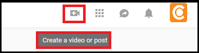 Ein Screenshot hebt hervor, mit welcher Schaltfläche man Videos auf YouTube hochladen kann.