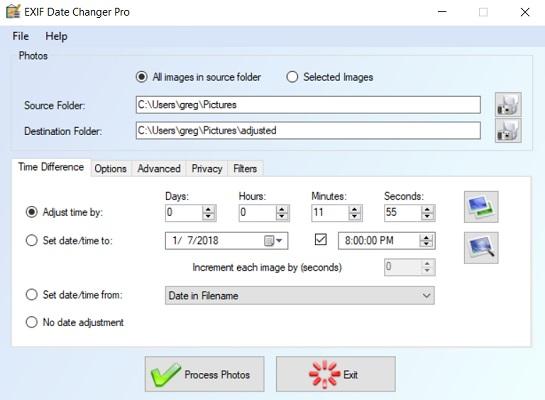Das Programm Exif Date Changer.
