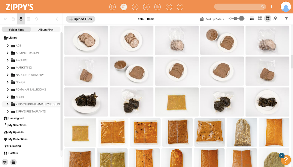 Screenshot of the Canto media library of Zippy's.