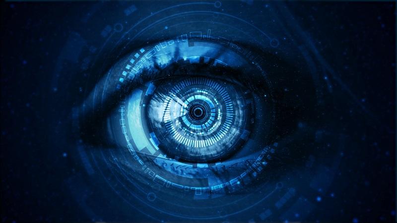 A digital eye that looks like a lens.