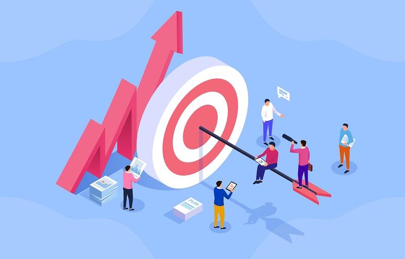 A target being hit by a data arrow.