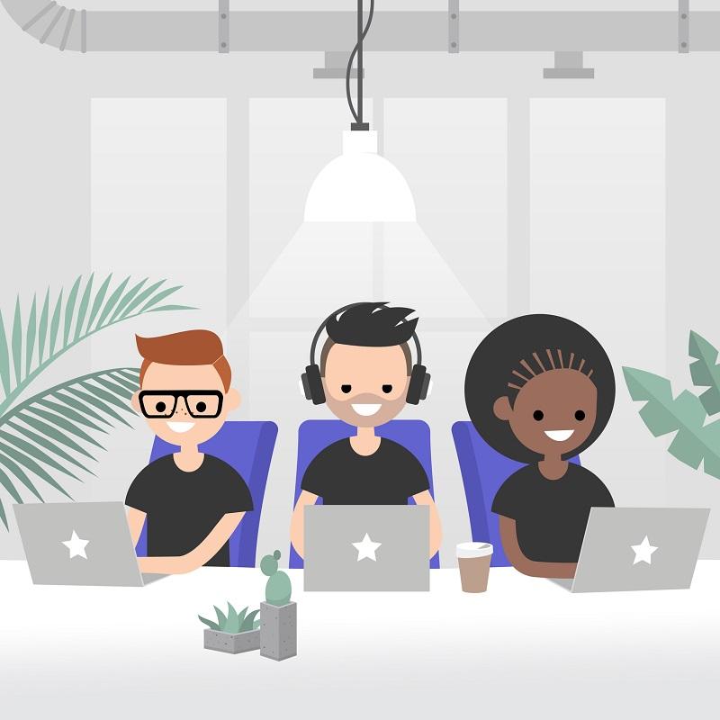 A group of young workers in an office.