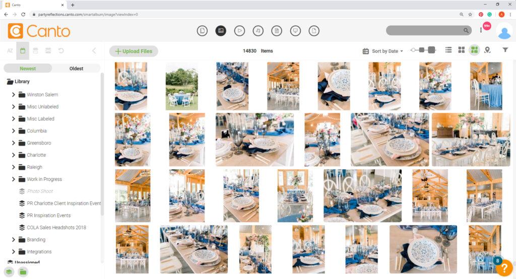 Screenshot of the Canto media library of Party Reflections.