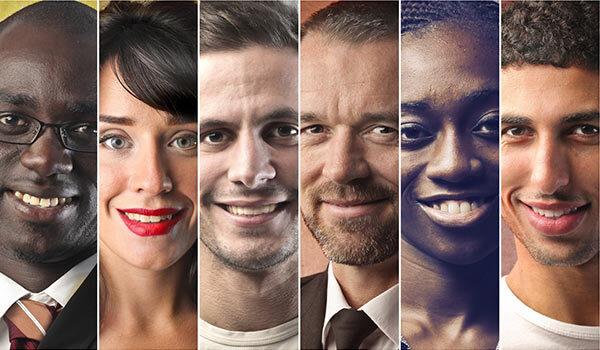 A picture of five different faces.