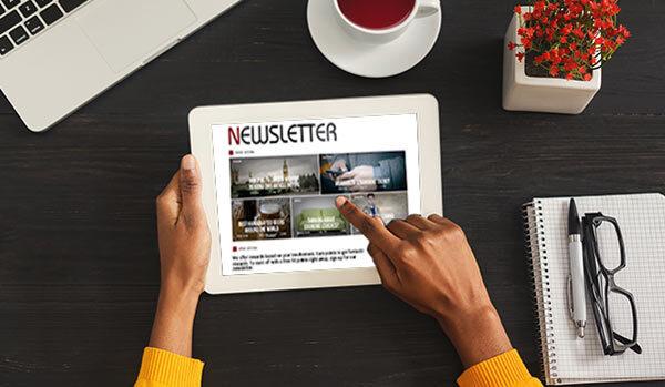 A newsletter on a tablet.