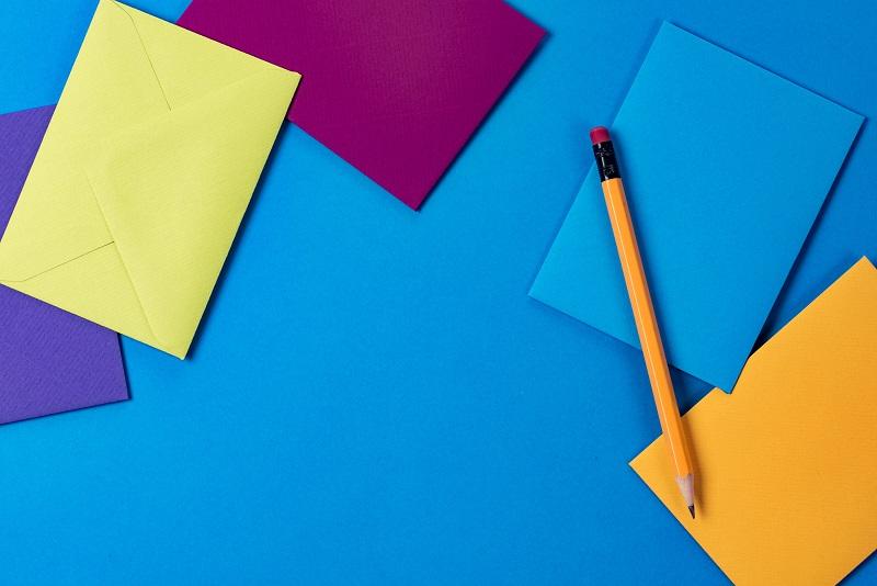 Different colored envelopes.