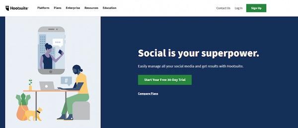 Die Webseite von Hootsuite.
